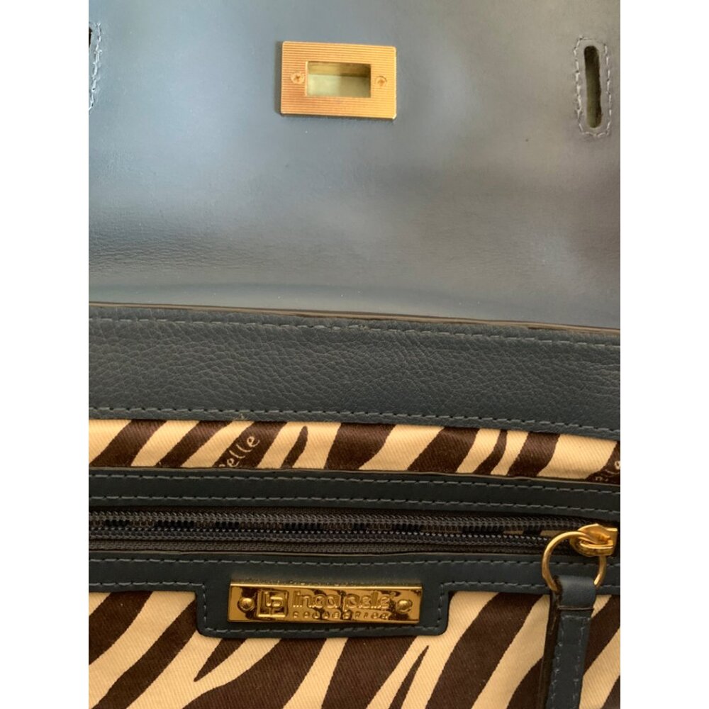 LINEA PELLE Logan Blue Leather Satchel/Messenger Doctor's Crossbody Handbag - Picture 10 of 10